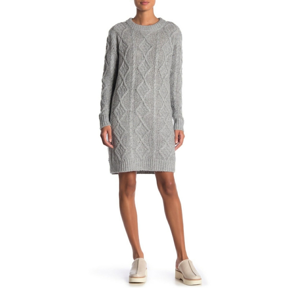 Solutions Cable Knit Gray Sweater Pullover Dress